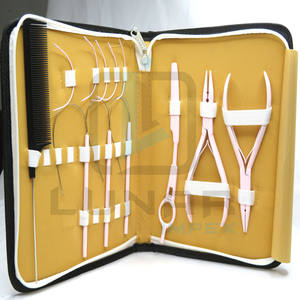 Nuevo kit de herramientas de extensión de cabello de fabricación en color rosa claro de bebé con estuche de cuero de PVC de color beige - Product Image 2
