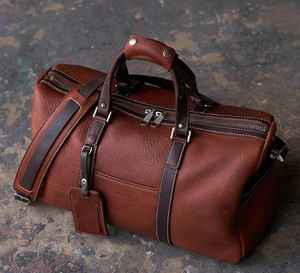 <b>Men</b> Genuine <b>Leather</b> Duffle <b>Bag</b> Luxury Sport Polyester Lining Vintage Saddle Brown <b>Weekender</b> Travel Gym Overnight Luggage Gift - Product Image 1