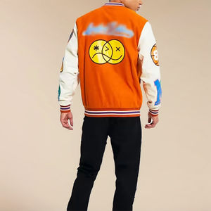 เสื้อแจ็กเก็ตเบสบอลสำหรับผู้ชายลายตัวอักษรปกพับลงปักลายถนนสูง - Product Image 5