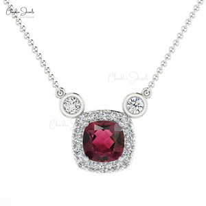 Collier Halo Tourmaline Rose de Haute Qualité Avec Diamants Entourant 4mm Pierre Précieuse Coupe Coussin en Or Jaune 14k Bijoux en Vrac - Product Image 2