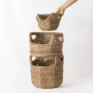 Panier de rangement en jacinthe d'eau tissé à la main, doublé de tissu, pour plantes, linge, décoration vintage pour la maison - Product Image 4