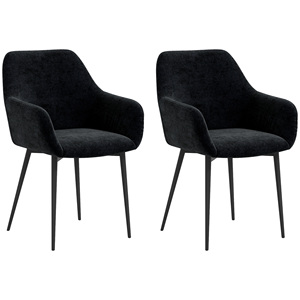 HOMCOM Set of 2 Modern <b>Dining</b> <b>Chairs</b> with Armrests, Padded Seat and Steel Legs, 54x57x80cm, <b>Black</b> - Product Image 1