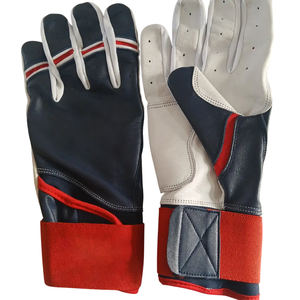 Gants de frappe QASWA SPORTS bleu marine style professionnel avec accents rouges, paumes en cuir blanc respirant, fermeture auto-agrippante, conception ambidextre - Product Image 5