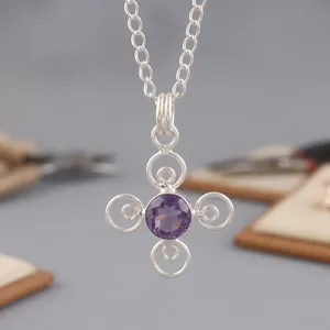 Magnifiques pendentifs en pierre précieuse Lolite Aura Angélique Violette naturelle tendance, taille ronde 10 mm, en argent sterling 925, bijoux élégants pour femmes - Product Image 2