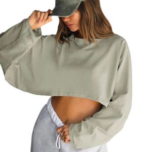 Haute qualité lavage à l'acide Badge coupe ample surdimensionné coton à manches longues haut court De Mujer décontracté sweat à capuche 2024 femmes - Product Image 5