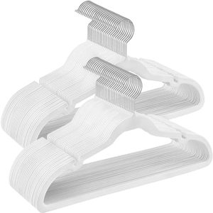 Ensemble de 50 cintres en velours ABS <span class=keywords><strong>SONGMICS</strong></span>, antidérapants, avec barre pour pantalons, crochet pivotant à 360°, épaisseur de 0,6 cm, longueur de 43 cm, blanc classique - Product Image 1