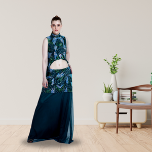 ชุดกระโปรงแมกซี่ทรงยาวแขนกุดทำด้วยมือสำหรับผู้หญิงคอสูงประดับด้วยเลื่อมประดับด้วยลูกปัดลายดอกไม้ชุดปาร์ตี้ออกแบบโดยดีไซเนอร์ - Product Image 1