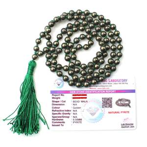 Mala de pirita dorada de cristal Natural certificado, 6mm, 108 cuentas, Mala de Jap pulido para meditación y uso de Canto de Pooja - Product Image 2