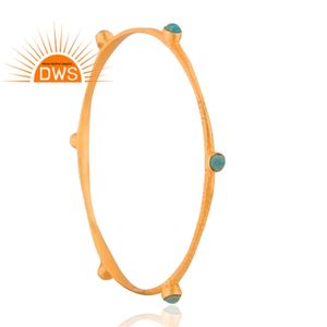 กำไลพลอยเทอร์ควอยซ์ธรรมชาติชุบทอง18K สีเงินสเตอร์ลิง - Product Image 2