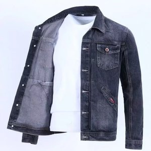 Vintage <b>Denim</b> <b>Jacket</b> Men's Cargo Slim Casual Outerwear Hooded Stand Collar Front Logo for - Product Image 5