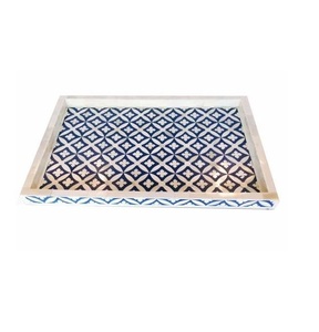 Bandejas para servir con incrustaciones de hueso hechas a mano al por mayor, bandeja para servir personalizada rectangular de gran calidad para la cocina, bandeja decorativa de Ramadán - Product Image 1