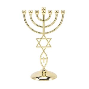 Chandelier Menorah à branches multiples en aluminium nickelé élégant pour les fêtes, design classique traditionnel, décoration d'intérieur - Product Image 2