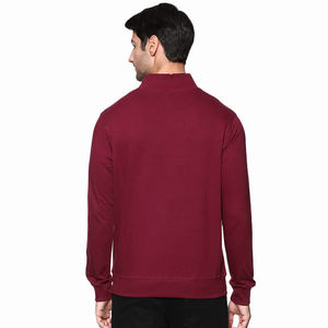 Best Quality Men's Windproof Printed Polyester Cotton Half Zip Hoodies Sweatshirts Maroon Colour With Custom Logo - Product Image 2