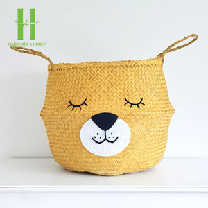 High Quality Handwoven Natural Seagrass Storage <b>Basket</b> With <b>Handle</b> Christmas Decorations Gifts Laundry <b>Basket</b> With Wheels OEM - Product Image 6