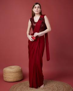 Prêt à porter de créateur Georgette avec saree séquentiel Bollywood style saree à volants Wedding Party Wear Saree avec chemisier. - Product Image 1