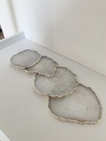 Sous-verres en Agate Naturelle Blanche Polie de Qualité Supérieure, Tranches Électroplaquées Argent, Décorations d'Intérieur Feng Shui