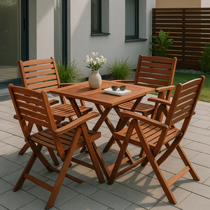 Moderno Juego de Muebles Plegables para Exteriores de 4 Piezas en Madera Maciza de Melaleuca, con Cómodos Reposabrazos, Resistentes a la Intemperie y a los Rayos UV, para Apartamentos - Product Image 1