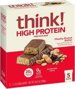 think! Protein <b>Bars</b>, High Protein <b>Snacks</b>, Gluten Free, Kosher Friendly, Chunky Peanut Butter 2.1 Oz per <b>Bar</b>, 30 Count - Product Image 3
