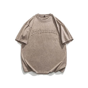 Venta al por mayor de algodón de los hombres de la gota del hombro ácido lavado en relieve camiseta 3D en relieve de gran tamaño gráfico pesado Jersey camiseta - Product Image 5