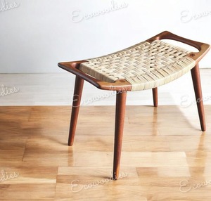 Tabouret Ottaman confortable de design moderne avec pieds en bois décors de maison pouf tricoté en corde pour console d'incrustation d'os de salon - Product Image 1