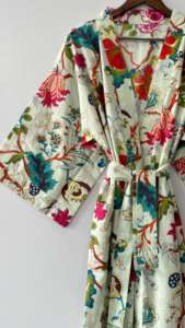 Kimono pur coton Kaftan Block Print Oriental Robe Festival Vêtements 100% Coton Kimono Robes - Product Image 5