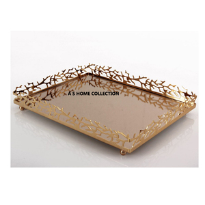 Plateau en métal doré en verre de luxe léger européen décoration de stockage de salon maison pour les fêtes de villégiature - Product Image 1