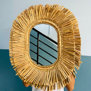 Water hyacinth mirrors for home decoration good quality woven mirror low cost for retailer - Product Image 3