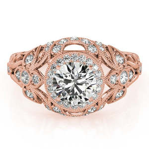 Bague de fiançailles en or rose 14 carats de style édouardi avec halo de diamants de 1,20 carat, élégante bague vintage en diamants - Product Image 3