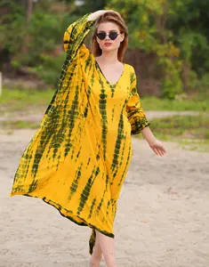 Summer Ladies Wear Tie Dye Long <b>Kaftan</b> Summer and <b>Beach</b> Wear <b>Cover</b> <b>up</b> Dress for Women V Neck Tie Dye Dress Custom OEM Service - Product Image 3