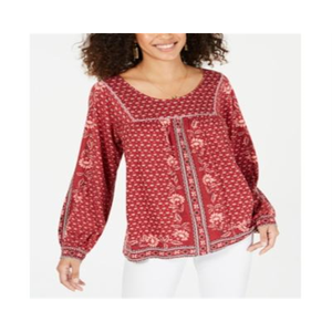 Top da Donna Style Co con Stampa Floreale Rossa, Taglia Petite XL, Colletto Arricciato in Chiffon e Raso Lavorato a Maglia per Ufficio, Primavera/Estate/Autunno - Product Image 1