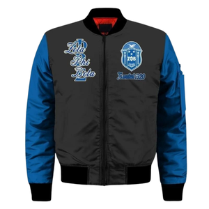 Chaqueta de Satén Zeta Phi Beta para Mujer, Estilo Griego de 1920, Ropa de la Hermandad ZPB, Bordado de Escudo Azul y Blanco, Prenda Universitaria Premium - Product Image 1