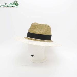 Modelo 2023-Sombrero de paja estilo Fedora que combina 2 colores naturales Verde y blanco-con tela negra - Product Image 5