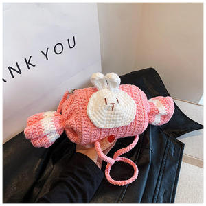 Sac bandoulière en coton au crochet, motif lapin blanc et bonbon, avec nœud moyen et fermeture à crochet, tendance, portable, pour femme, cadeau mignon - Product Image 1