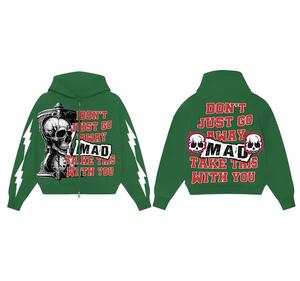 Sudadera con capucha desgastada recortada de la mejor calidad para hombre-Sudadera de estilo chaqueta de calle personalizada con doble cremallera - Product Image 3