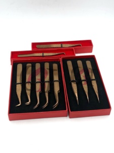 Pince à épiler droite pour extensions de cils, en acier inoxydable, de haute qualité, à 90 degrés, avec poignée diamantée incurvée, finition or rose, instrument de beauté - Product Image 2