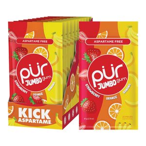 PUR Jumbo <b>Gum</b> | Aspartame Free Chewing <b>Gum</b> | 100% Xylitol | Natural Strawberry, Banana, Orange Flavor, 20 Pieces (Pack of 10) - Product Image 5
