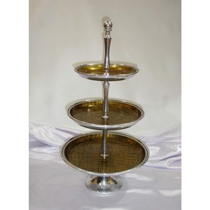 แท่นวางเค้กรูปทรงกลมแบนหรูหรา3ชั้นทำจากอะลูมิเนียมชุบเงินสำหรับตกแต่งงานเลี้ยงที่เสิร์ฟอาหาร - Product Image 6