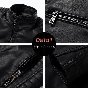 DIMUSI Veste en faux cuir vintage pour hommes, col montant, poches zippées, manteau décontracté respirant à la mode pour motards et motos - Product Image 4