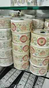 Custom Made Machine Embroidered <b>Ribbons</b> & Laces in Big Floral Designs & on White Base Fabric for <b>Wedding</b> Dresses in 1.75 Inch. - Product Image 2