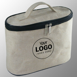 Bolsa de tocador de algodón de Yute natural, bolsa de cosméticos, bolsa de maquillaje para mujer, sin AZO, algodón de yute, forro de satén negro en el interior, estampado personalizado - Product Image 1