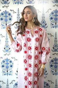 2024 haute qualité brodé motif Floral rayonne matériel genou longueur élégant décontracté mode caftan pour les femmes vacances - Product Image 5