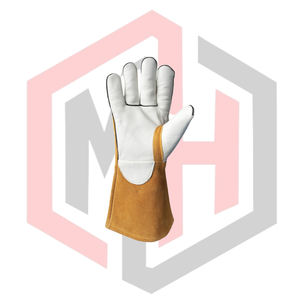 ถุงมือหนังสีขาวส้มสำหรับงานเชื่อม TIG/MIG  เสริมความแข็งแรงบริเวณฝ่ามือ ป้องกันไฟฟ้าสถิต ทนต่อการฉีกขาด ปราศจากซิลิโคนและแป้ง  11 ออนซ์ 14 นิ้ว - Product Image 2