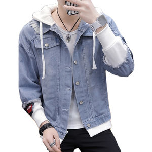 Logo personnalisé Design élégant sport bleu Streetwear Patch hommes Jean Denim vestes en fourrure pour hommes - Product Image 1