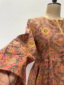 Floral Block Print Cotton Gauze Short <b>Bohemian</b> Tank <b>Top</b> Kyra Women Summer Daywear - Product Image 3