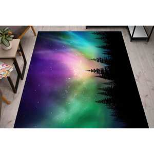 Tapis en chenille Aurore Boréale : Paysage des aurores boréales, antidérapant, tapis doux non tissé - Product Image 1