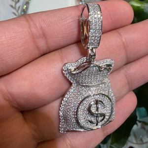 Pendentif Sac d'Argent en Argent Sterling 925 avec Diamant Moissanite, Bijou Hip Hop Iced Out avec Symbole Dollar, Pendentif Personnalisé pour Hommes et Femmes, Cadeau - Product Image 4
