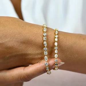 Bracelet Tennis en Argent 925 Plaqué Or pour Femme, 6 Pièces, Diamants Moissanite Taille Marquise, Mariage, Fiançailles - Product Image 4