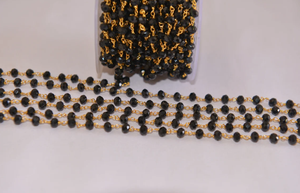 Chaîne de chapelet en quartz noir plaqué or de 6mm, chaîne de perles en fil de laiton, chaîne de perles rondelle à facettes pour la fabrication de bijoux - Product Image 6