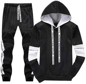 High Quality <b>Slim</b> Fit Winter <b>Black</b> Embroidered Hoodie Jogger Two Piece Set Rhinestone 100% Cotton Tracksuits Manufacturer Men - Product Image 2