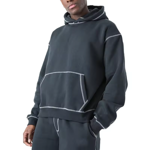 OEM <b>Mens</b> Boxy Contrast Stitching Hoodie Blank Reverse Stitch <b>Pullover</b> <b>Men</b> Sweatshirt Casual Hoodies - Product Image 1